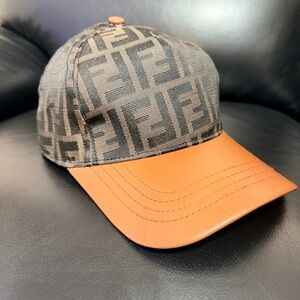 FENDI MEN'S FF JACQUARD NYLON BROWN  BASEBALL CAP UNISEX
